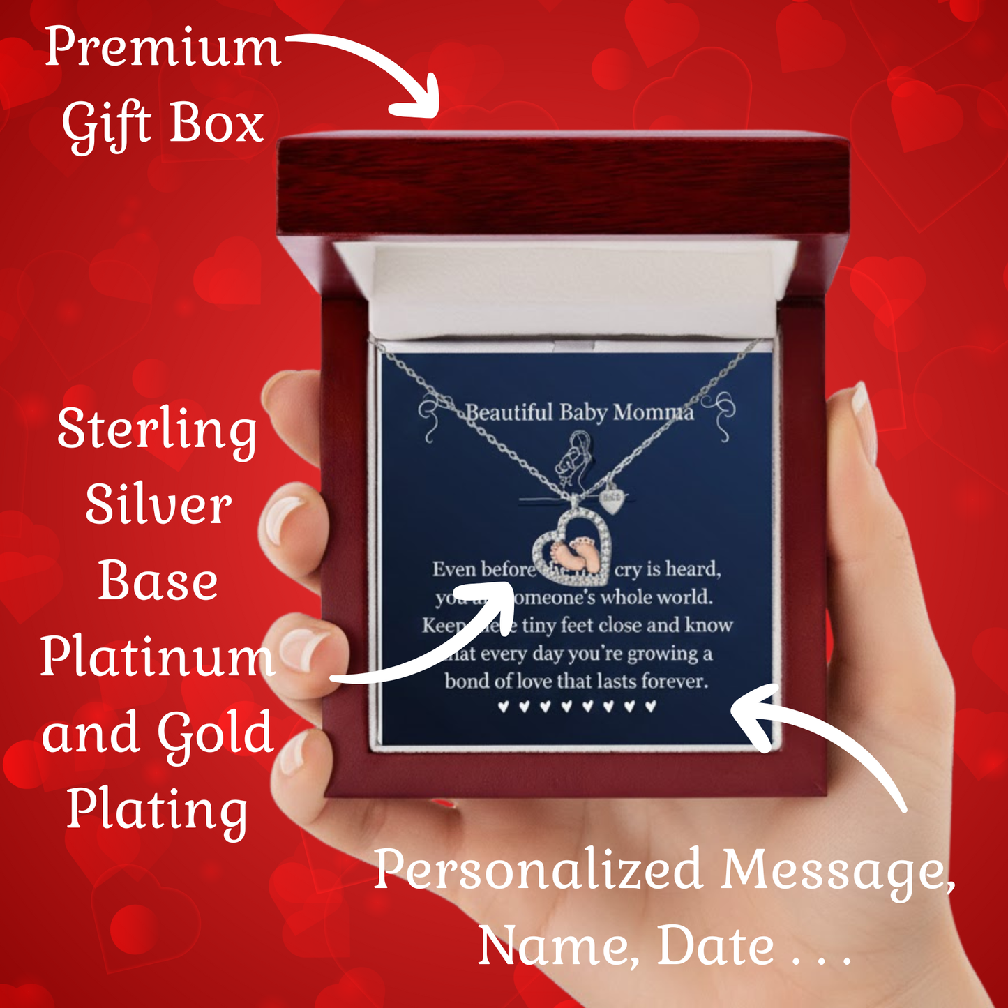 Beautiful Baby Momma Baby Feet Heart Necklace