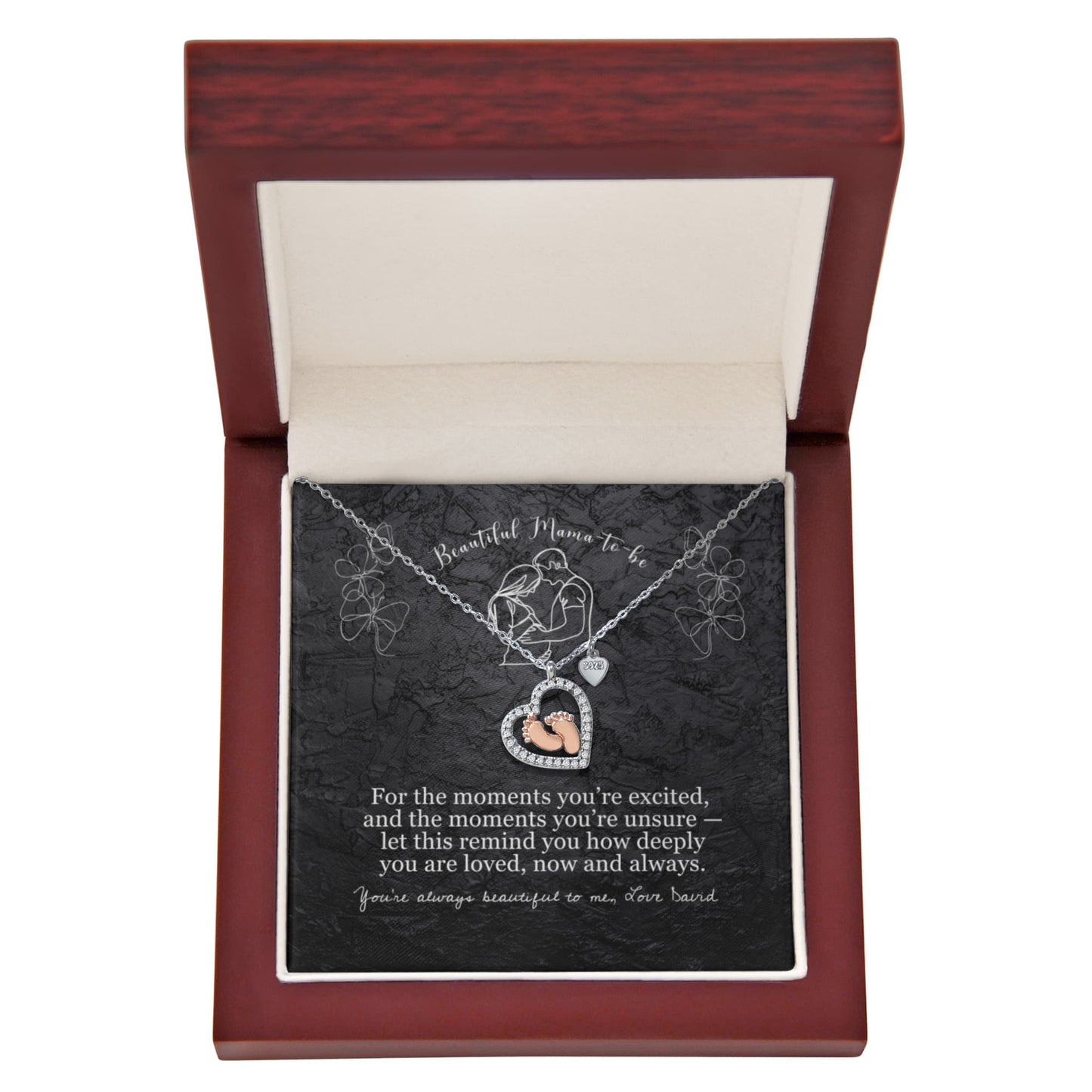 Beautiful Mama to-be Baby Feet Heart Necklace