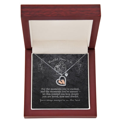 Beautiful Mama to-be Baby Feet Heart Necklace