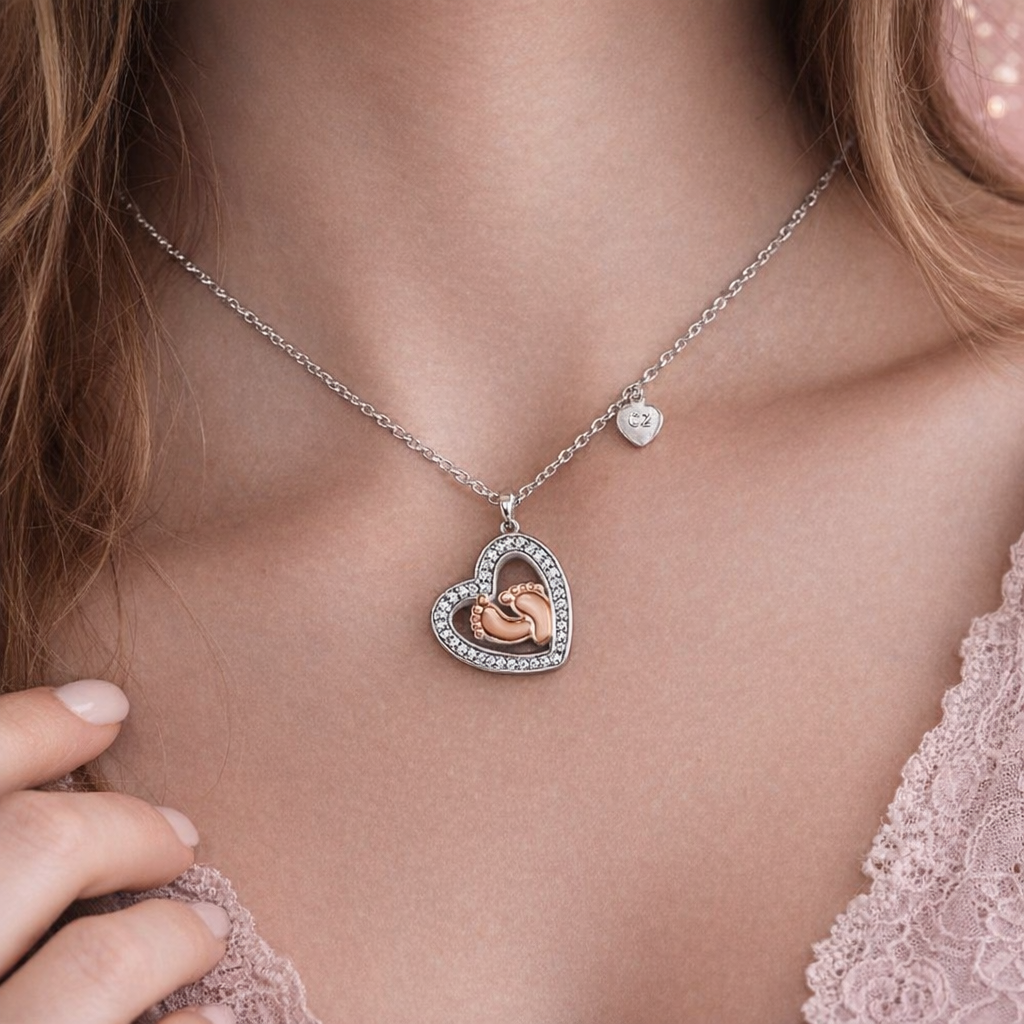 Beautiful Baby Momma Baby Feet Heart Necklace