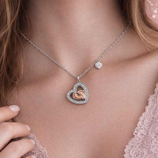 Beautiful Baby Momma Baby Feet Heart Necklace