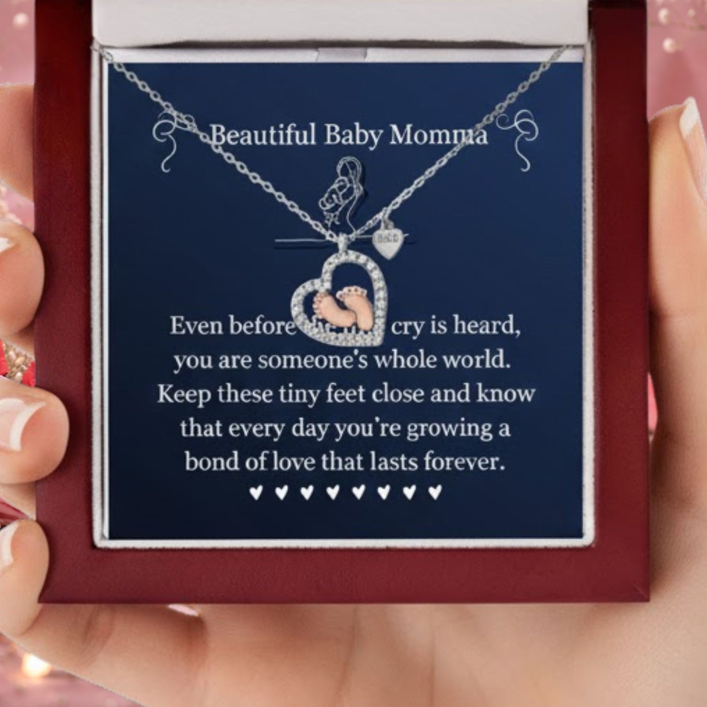 Beautiful Baby Momma Baby Feet Heart Necklace