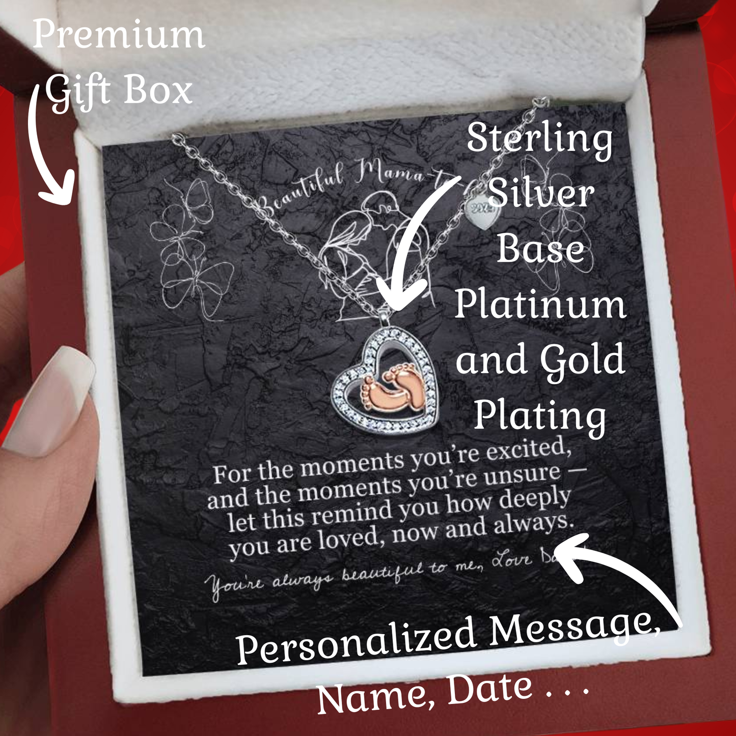 Beautiful Mama to-be Baby Feet Heart Necklace