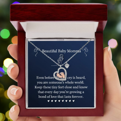Beautiful Baby Momma Baby Feet Heart Necklace