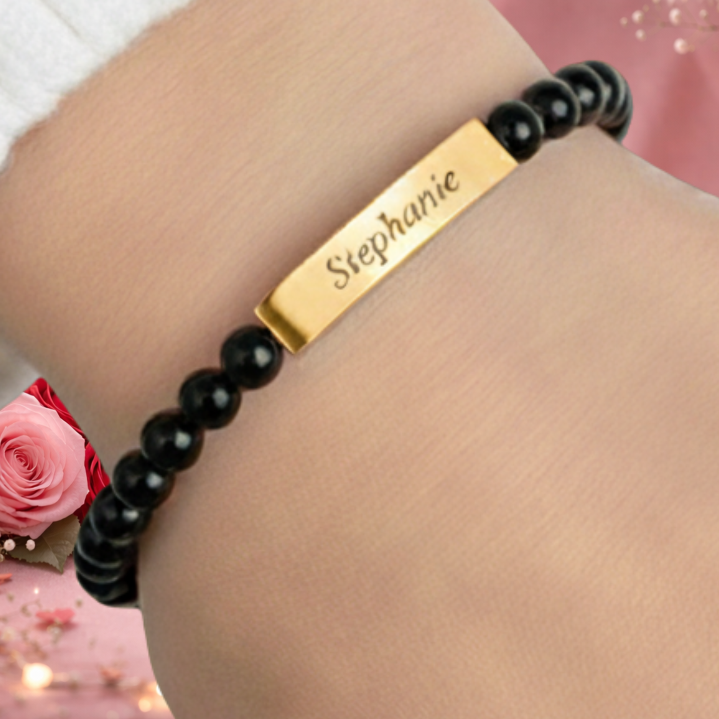 Personalized Onyx/Gold  Bracelet