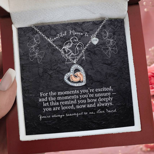 Beautiful Mama to-be Baby Feet Heart Necklace